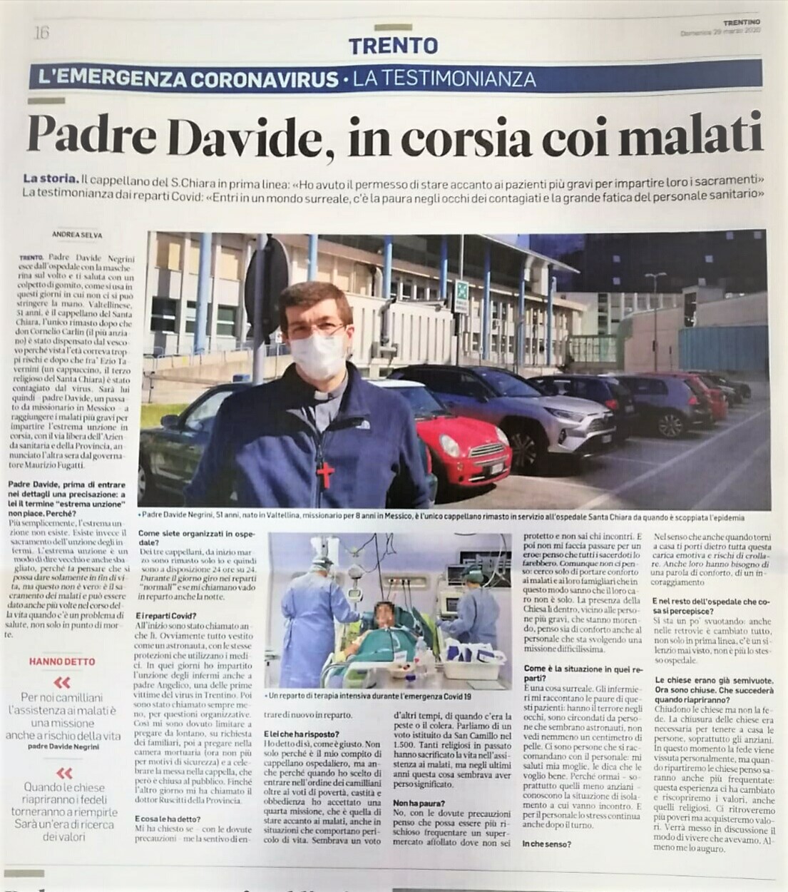 La testimonianza di padre Davide Negrini in corsia con i malati